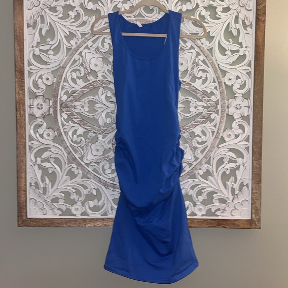 Sleeveless Ruched Side Midi Dress in Royal Blue